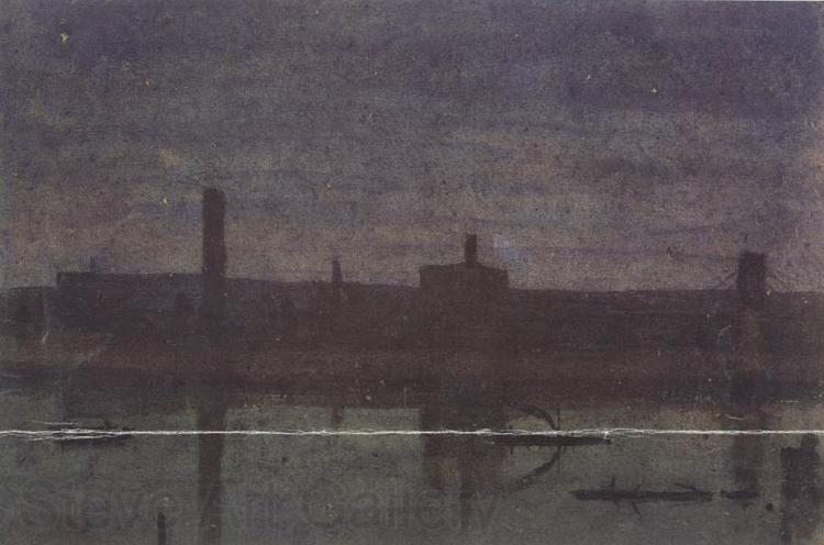 George Price Boyce.RWS Night Sket ch of the Thames near Hungerford Bridge Spain oil painting art